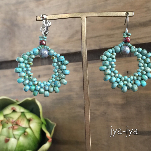 【再販】Turquoise Picasso Glass beads＊イヤリング/ピアス 3枚目の画像