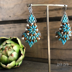 twin beads earrings - turquoise camel 4枚目の画像
