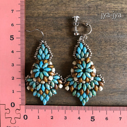 twin beads earrings - turquoise camel 5枚目の画像