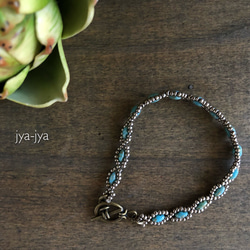 【受注製作】twin beads bracelet - turquoise silver 2枚目の画像
