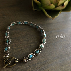 【受注製作】twin beads bracelet - turquoise silver 3枚目の画像