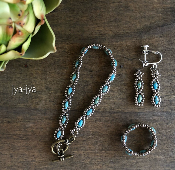 【受注製作】twin beads bracelet - turquoise silver 5枚目の画像