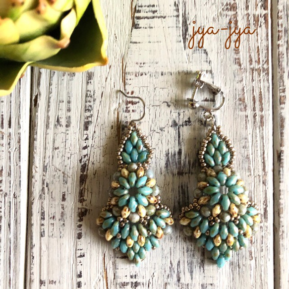 【再販】twin beads earrings - turquoise 2枚目の画像