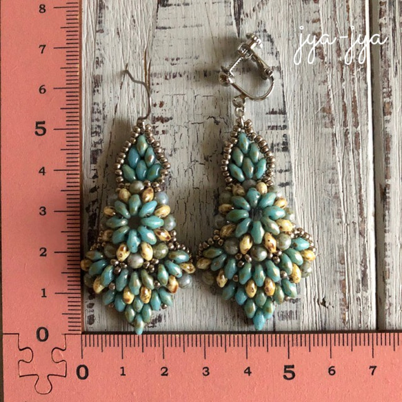 【再販】twin beads earrings - turquoise 4枚目の画像