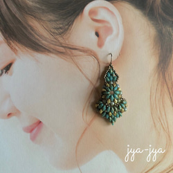 【再販】twin beads earrings - turquoise 5枚目の画像