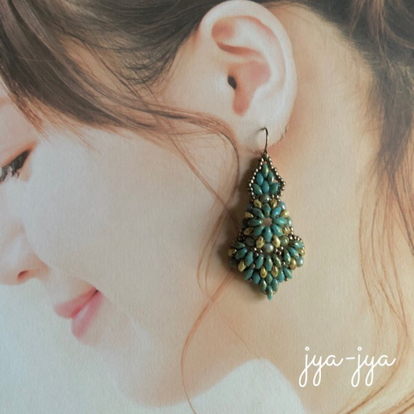 【再販】twin beads earrings - turquoise 5枚目の画像