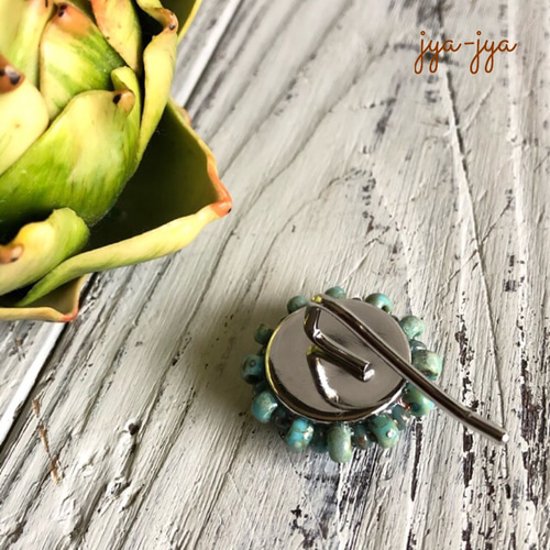 新色】ビーズポニーフック＊ヴィンテージターコイズ ヘアピン jya-jya