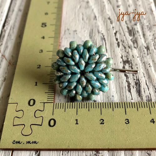 新色】ビーズポニーフック＊ヴィンテージターコイズ ヘアピン jya-jya