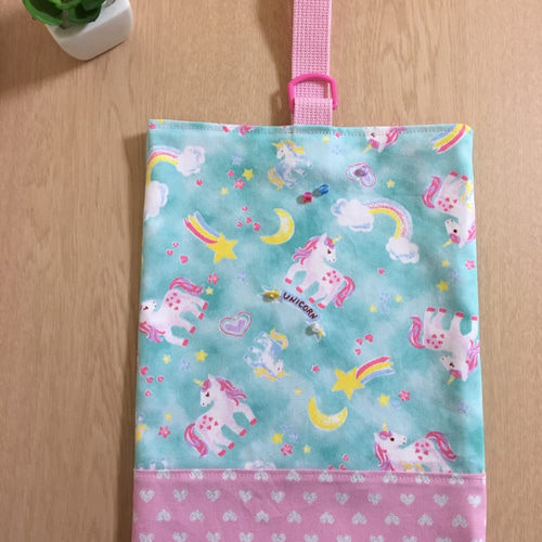【半額】 キラキラビーズ付き♪（受注製作）ユニコーン上履き入れ ゆめ 手提げ・レッスンバッグ・入園グッズ