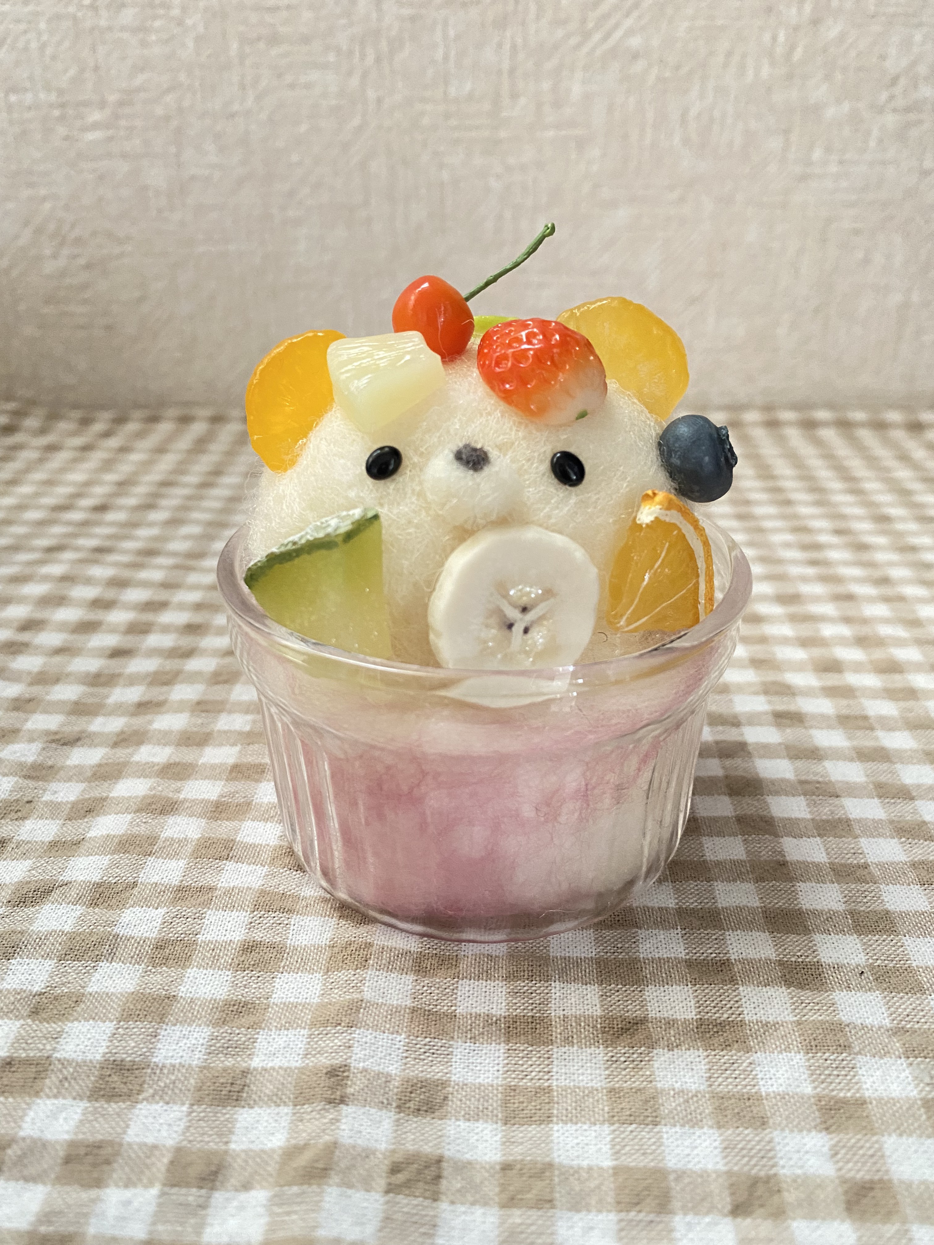 モコモコくまちゃん　【くまトースト×いちごジャム】　グレー　羊毛フェルト