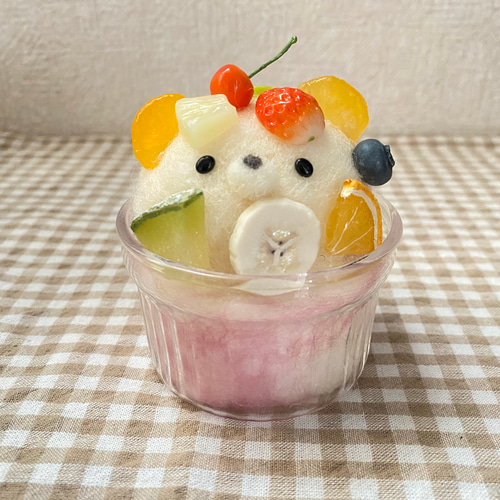 ꪀꫀ᭙ ⸝‍夏季限定たっぷりフルーツのくまちゃんかき氷⑅*イチゴ 羊毛 