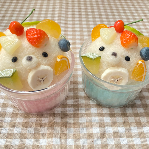 激安商品 ꪀꫀ᭙ ⸝‍夏季限定たっぷりフルーツのくまちゃんかき氷 羊毛フェルト
