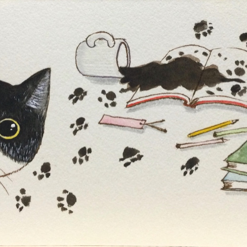 イラスト 原画 水彩 猫 子供部屋 玄関 かわいい プレゼント お