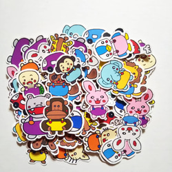 送料無料)手作りイラストフレークシール 21種類×4枚 84枚入り シール