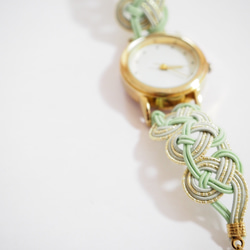 水引アクセサリー ［モスグリーン×グレー×ゴールド］ 腕時計 ブレスレットタイプ 2枚目の画像