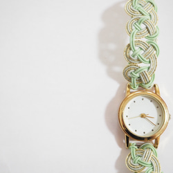 水引アクセサリー ［モスグリーン×グレー×ゴールド］ 腕時計 ブレスレットタイプ 3枚目の画像
