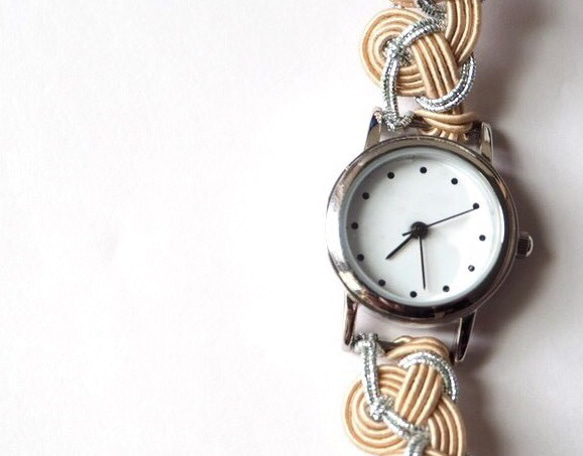 水引アクセサリー ［シルバー×ベージュ］ 腕時計 ブレスレットタイプ 2枚目の画像