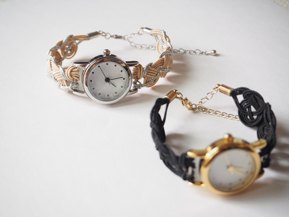 水引アクセサリー ［シルバー×ベージュ］ 腕時計 ブレスレットタイプ 4枚目の画像