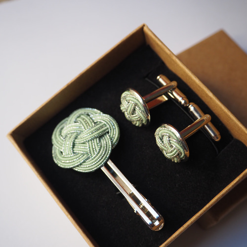 水引のネクタイピン カフスボタンセット〔モスグリーン〕 その他