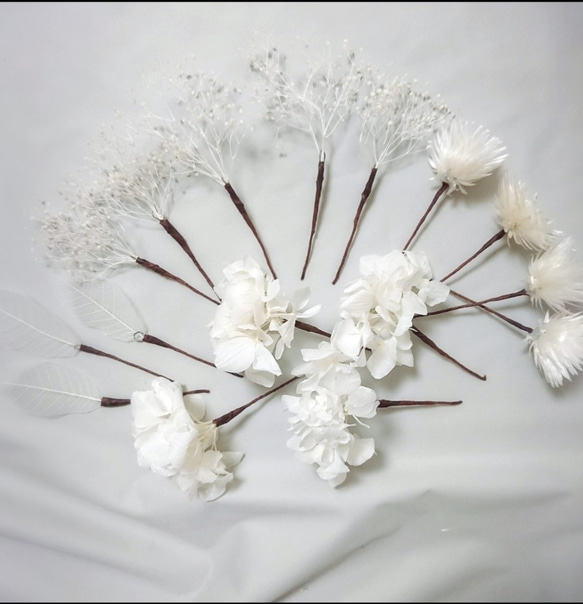 dy13 純白 ホワイト アジサイ ヘッドドレス 結婚式 ブライダル ウェディング 髪飾り プリザーブドフラワー 4枚目の画像