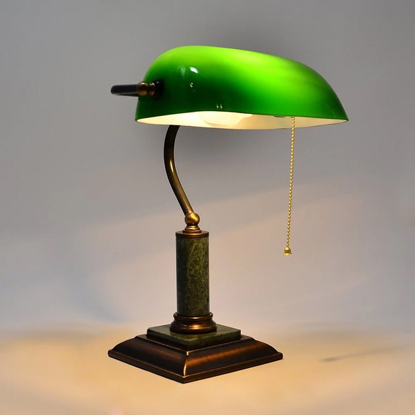 經典款全銅大理石座綠色圖書館銀行桌燈|Normande手工玻璃 第3張的照片