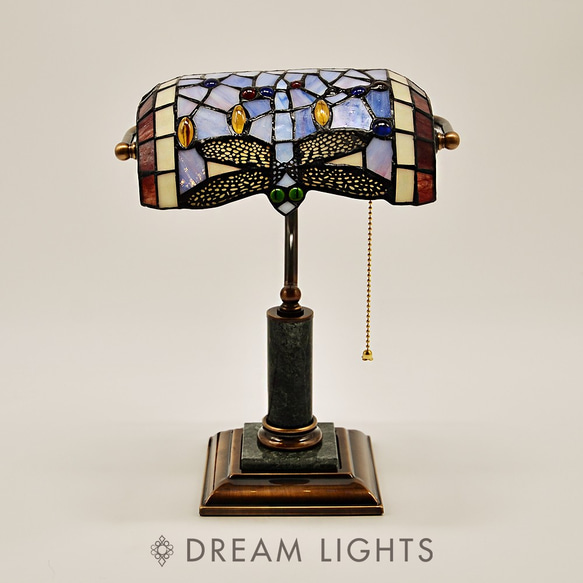 經典蜻蜓大理石圖書館銀行桌燈|Tiffany蒂芬妮手工彩繪玻璃桌燈 第2張的照片