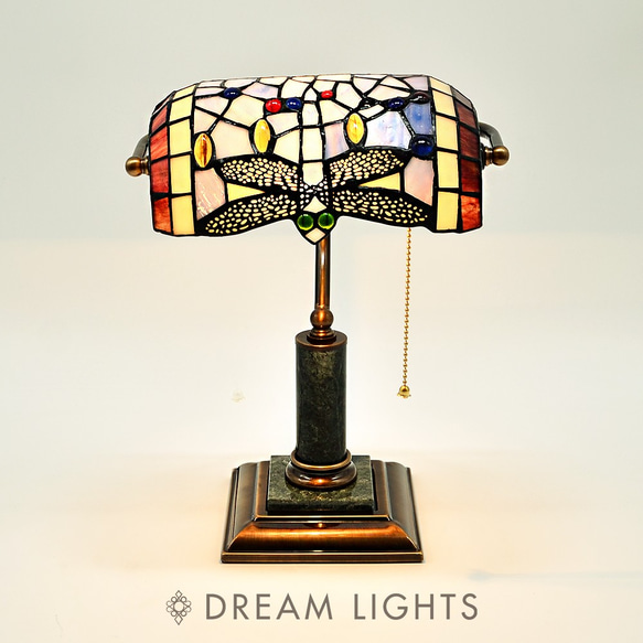 經典蜻蜓大理石圖書館銀行桌燈|Tiffany蒂芬妮手工彩繪玻璃桌燈 第3張的照片