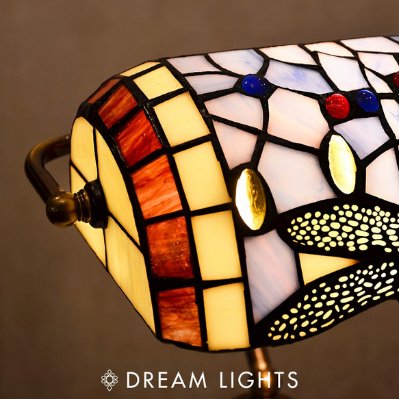 經典蜻蜓大理石圖書館銀行桌燈|Tiffany蒂芬妮手工彩繪玻璃桌燈 第5張的照片