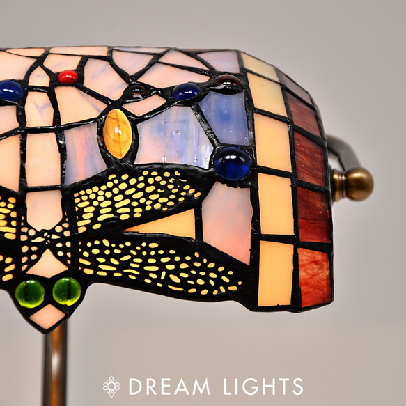經典蜻蜓大理石圖書館銀行桌燈|Tiffany蒂芬妮手工彩繪玻璃桌燈 第7張的照片
