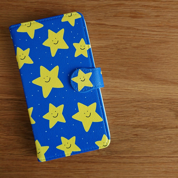 【星柄】星がたくさん♪ 星空☆ 手帳型 スマホケース ブルー 4枚目の画像