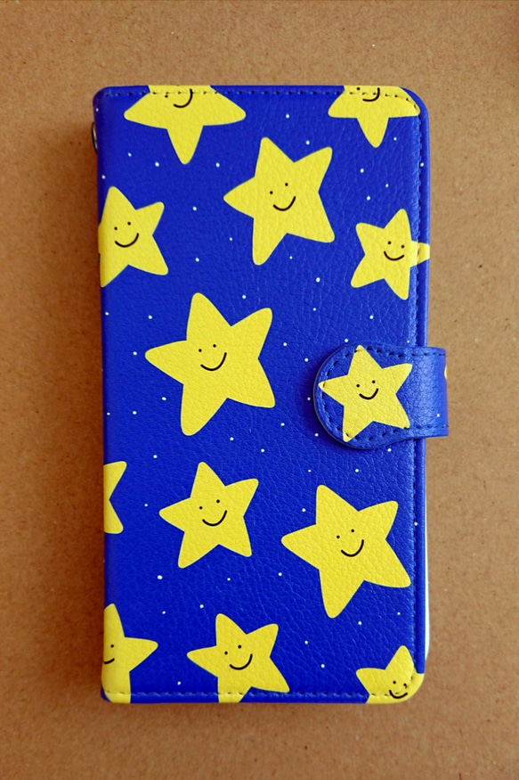 【星柄】星がたくさん♪ 星空☆ 帯なし 手帳型 スマホケース ブルー 2枚目の画像