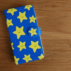 【星柄】星がたくさん♪ 星空☆ 帯なし 手帳型 スマホケース ブルー 3枚目の画像