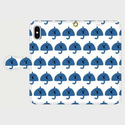 【傘】たくさん並んだ 青い傘たち 手帳型 スマホケース ホワイト 2枚目の画像