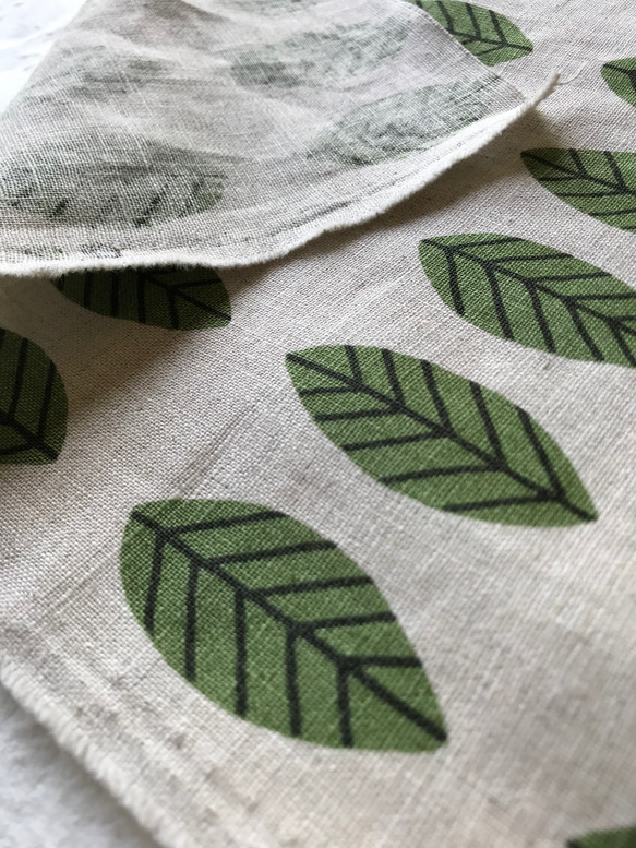 シャリ感の麻と綿の名古屋帯　　新緑の季節　葉っぱ 3枚目の画像