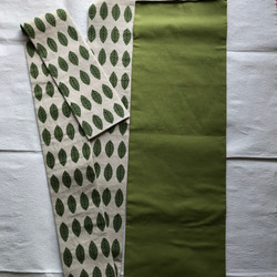 シャリ感の麻と綿の名古屋帯　　新緑の季節　葉っぱ 5枚目の画像