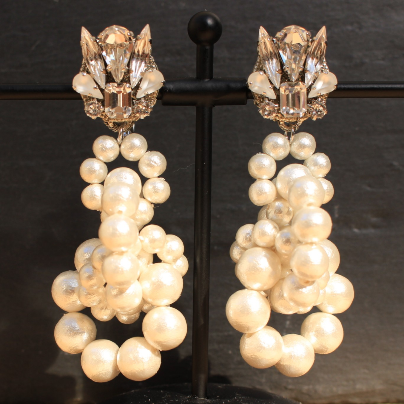 コットンパール ボリューム スワロフスキー イヤリング ピアス