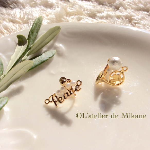 “ Creema”限量徽標“和平” x棉珍珠交響曲耳環[辦公室聖誕節禮物] 第1張的照片