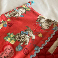 【オーダーOK】入園入学ランチバッグお弁当入れ巾着45キルトゲイト子猫ちゃん 2枚目の画像
