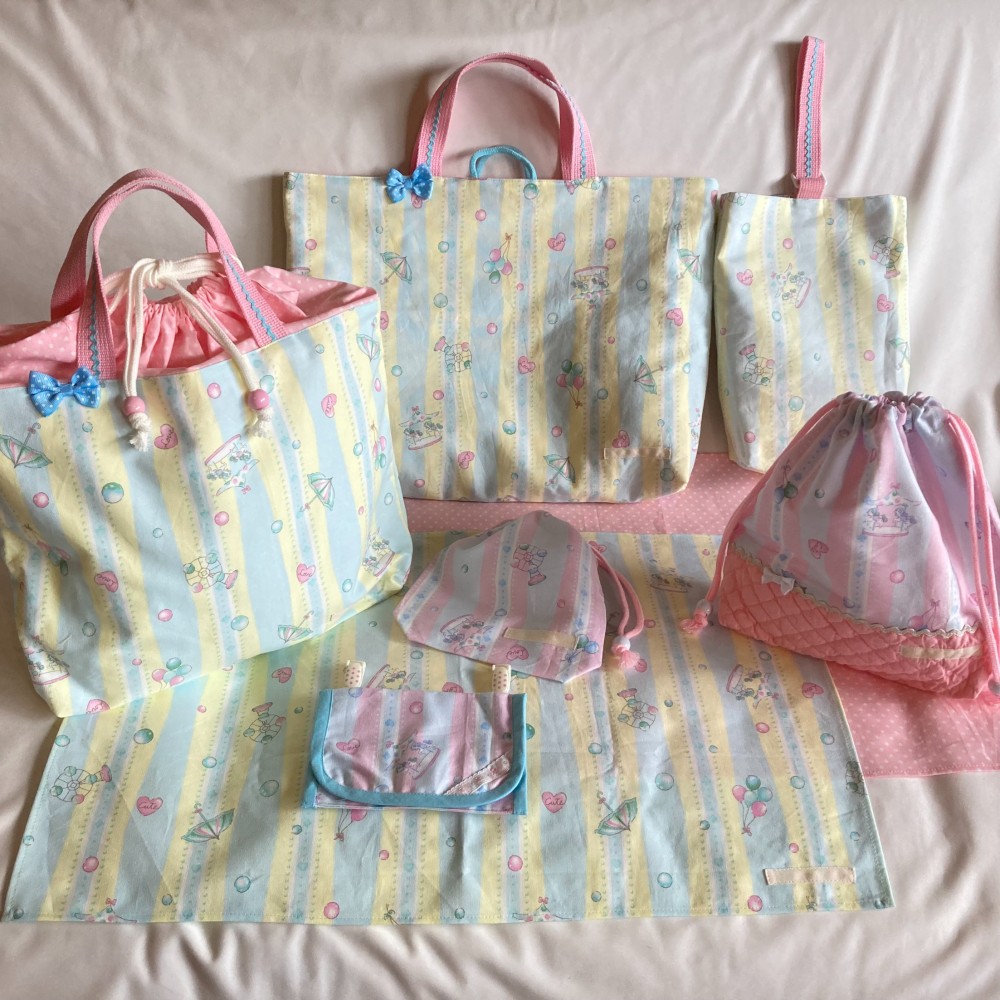 入園入学セット31メリーゴーランドユニコーン★手提げ上履き給食お着替え巾着ランチョンマット移動ポケットくすみニュアンスパ