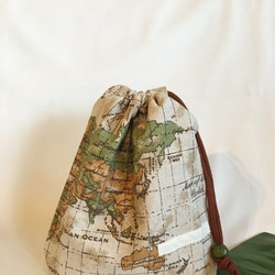 【オーダーOK】入園入学給食袋コップ入れ巾着23世界地図 1枚目の画像