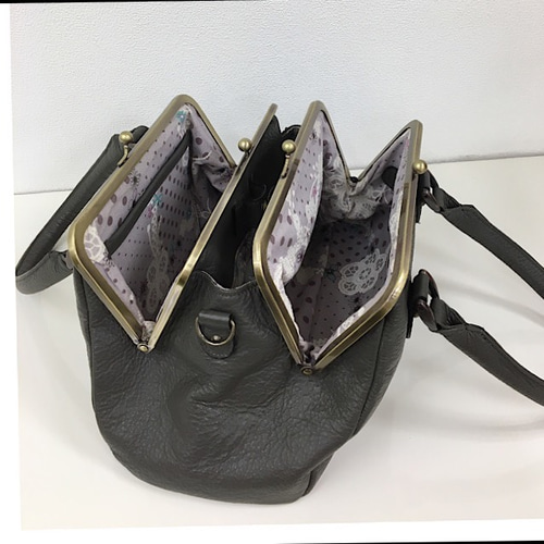 【ふーりん様】がま口バッグ　黒レザー　ハンドメイド ふーりん様】がま口バッグ 黒レザー ハンドメイド ふーりん様