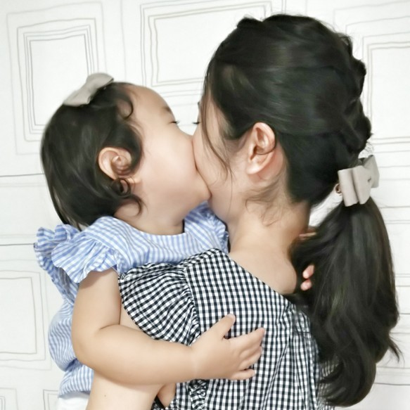 ♥媽媽和女兒一様的髮夾♥深蓝色♥亞麻♥ 第5張的照片