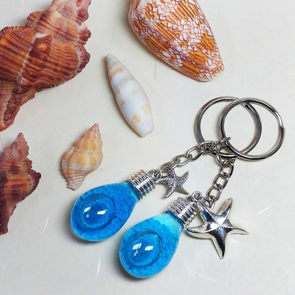 青い涙キーリング Blue tears keychain ストラップ ショートビーズチェーン 暗闇で光る砂 コスプレ 4枚目の画像