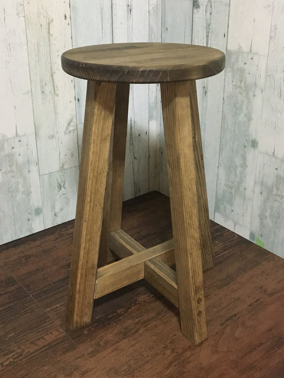 Rirannページです！！　　　ハンドメイドスツール 木製スツール アンティーク ヴィンテージ風 52cm 椅子