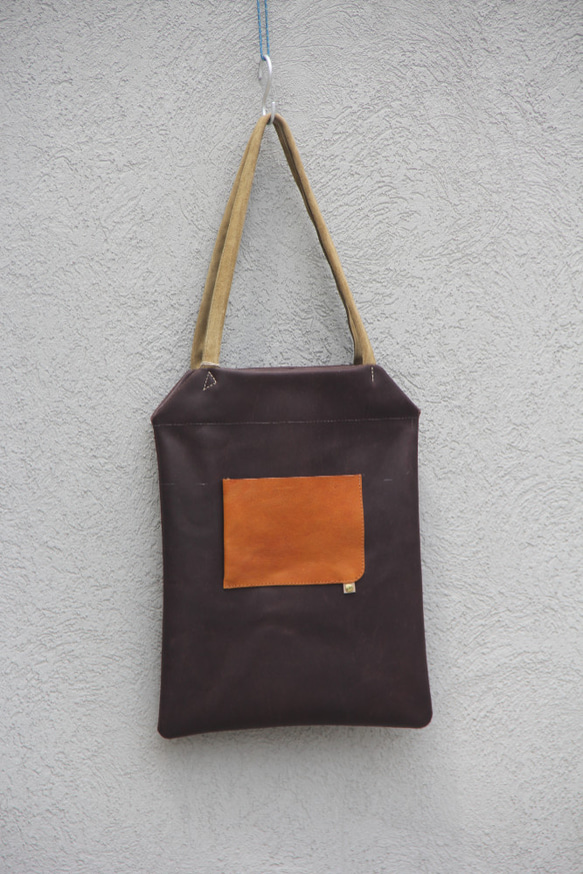 simple tote 一年を通して使い回ししやすい茶系の配色　チョコ×オレンジブラウン　1点モノ　【S094】 1枚目の画像