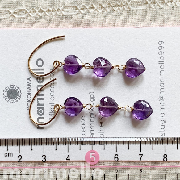 【再次上架】14kgf*紫水晶心三重耳環/耳環*天然石 第5張的照片