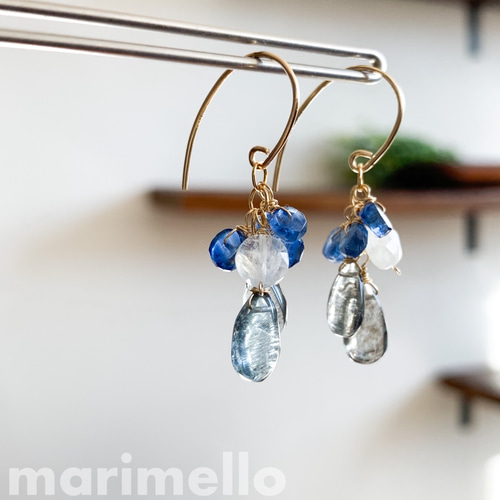 14kgfモスアクアマリン・レインボームーンストーンピアス/イヤリング