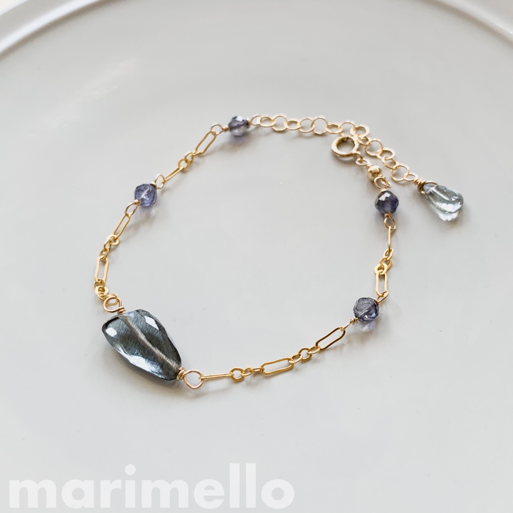 14kgf*モスアクアマリンとアイオライトのステーションブレスレット