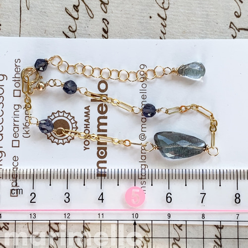 14kgf*モスアクアマリンとアイオライトのステーションブレスレット