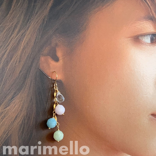 ボンボンピアス/イヤリング オーダーページ 14kgf*ミックスベリルの春色ボンボンピアス／イヤリング*天然石